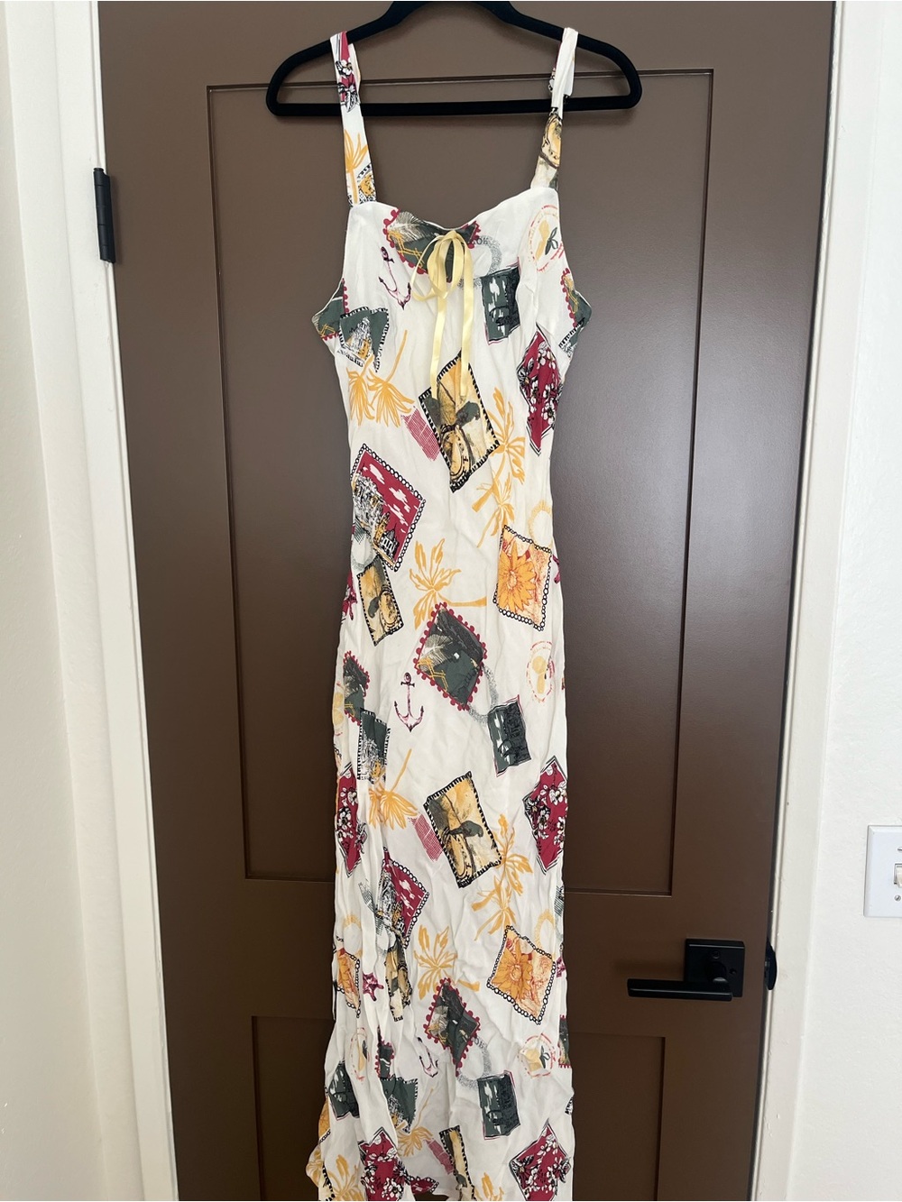 Bohemian White Patchwork Maxi Dress with Yellow Accents